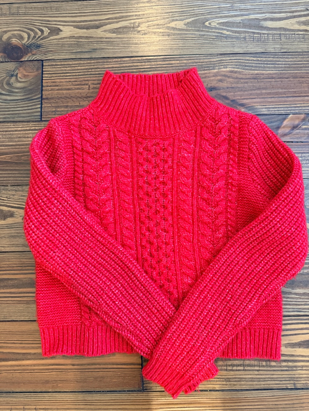 LOFT Red Cable Knit Turtleneck Sweater